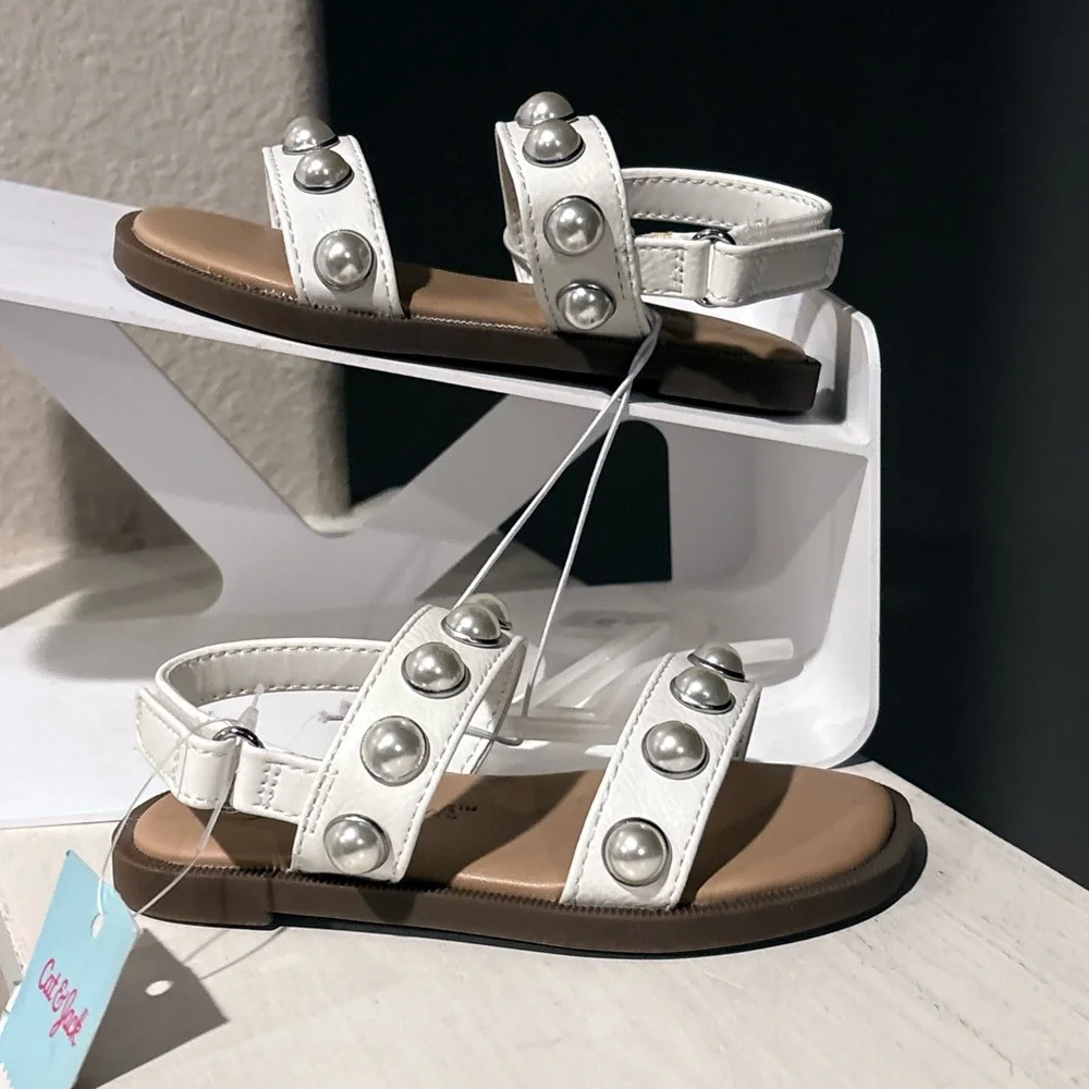 Selene Pearl Sandals - Cat & Jack™ White Open Toe, Hook and Loop Infant Sizes